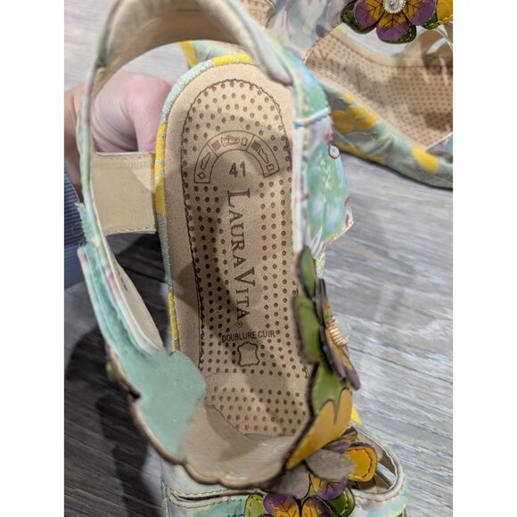 Laura Vita Jacsmino Fleur Wedge Sandals Multicolor Floral Boho Sparkle Sz 41 - Picture 15 of 16